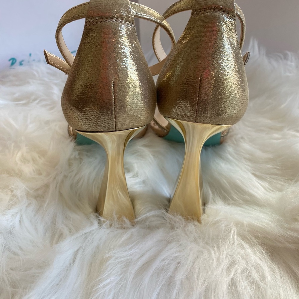 Blue by Betsey Johnson Gold Rhinestone Pointed Toe Pumps - Picture 8 of 12